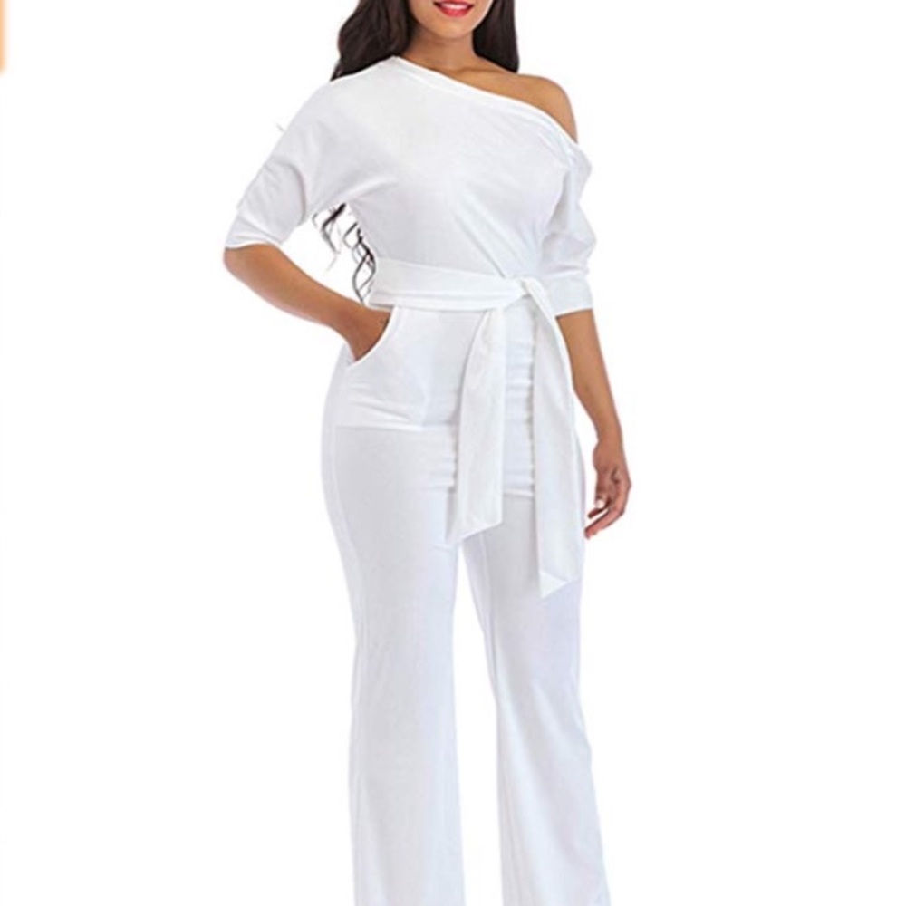 Sash Jumpsuit All White New